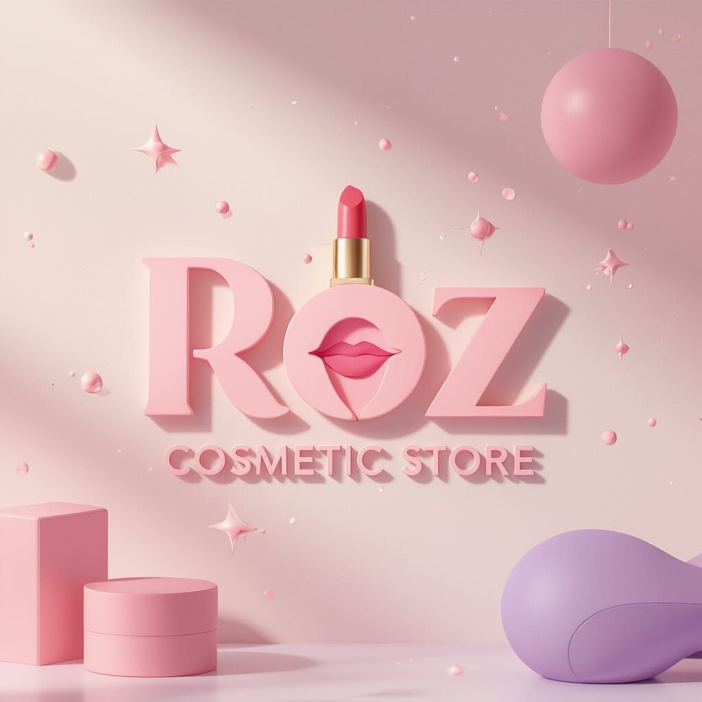 3D Minimalist Logo for Roj Cosmetics in Soft Hues