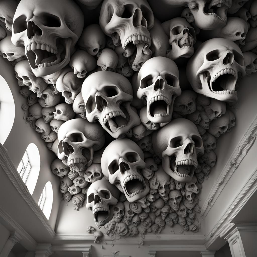 Monochromatic Skulls Adorn a Fantasy Vortex