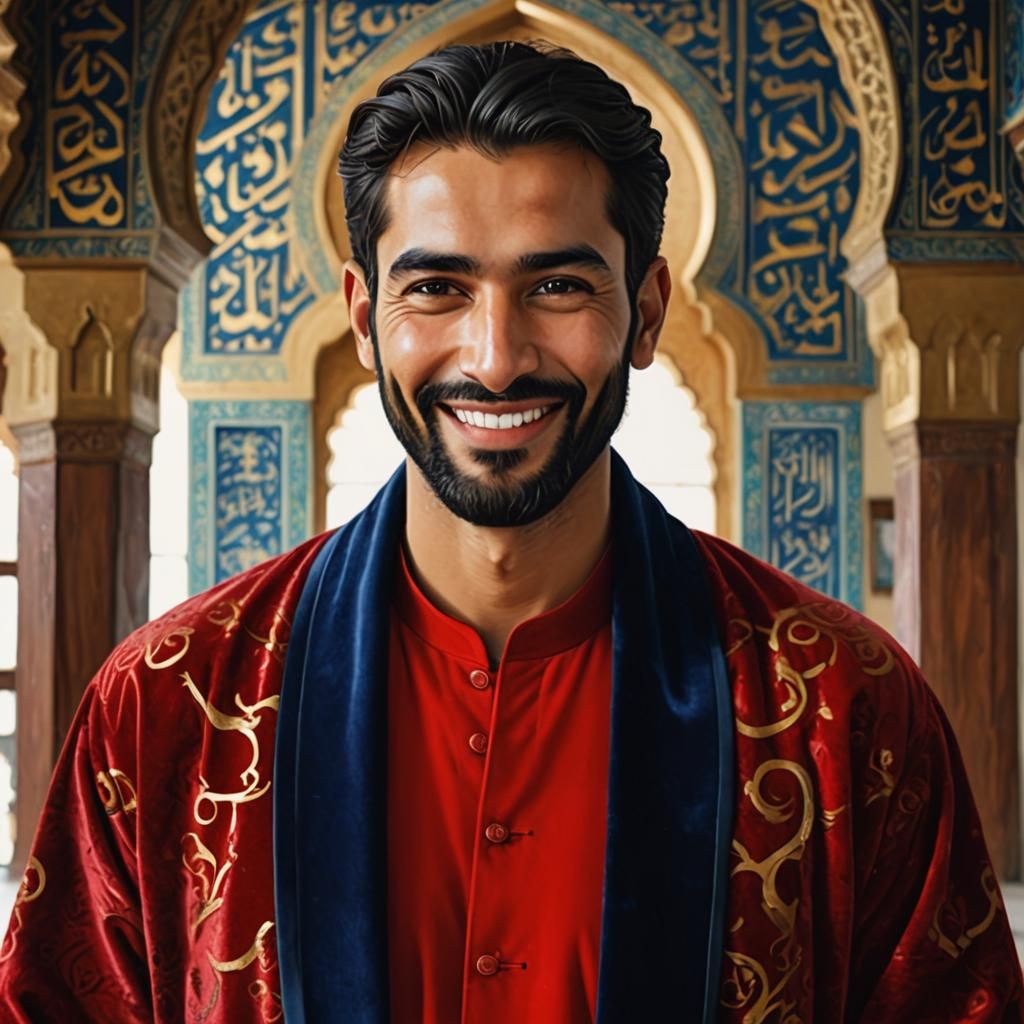 Handsome Man in Mosque with Golden Arches