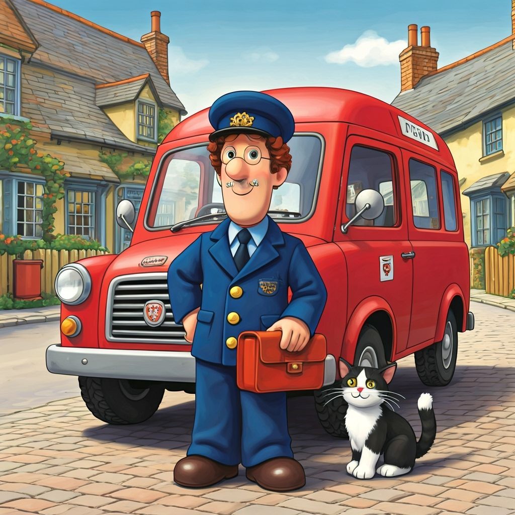 Postman Pat and Jess in Children's Book Illustration Style