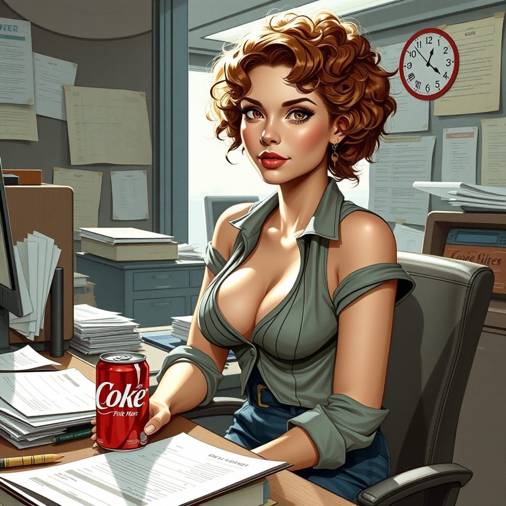 Woman at Desk: Expressive, Futuristic Digital Art