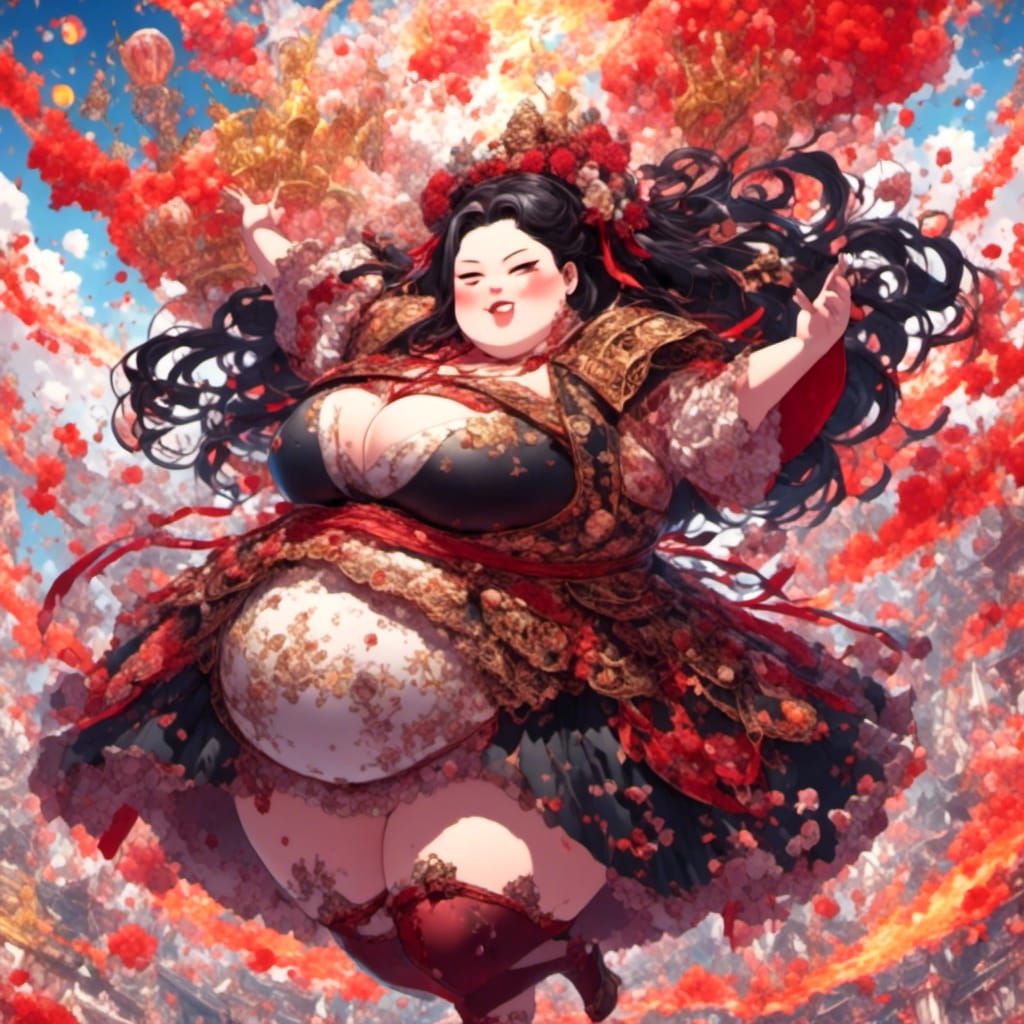 Obese Nezuko Kamado in Dark Fantasy Style