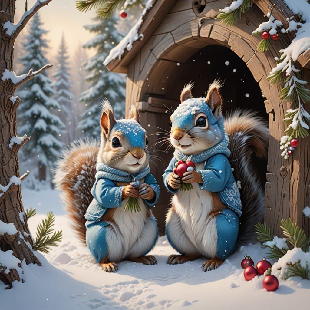 Whimsical Squirrels in a Snowy Wonderland