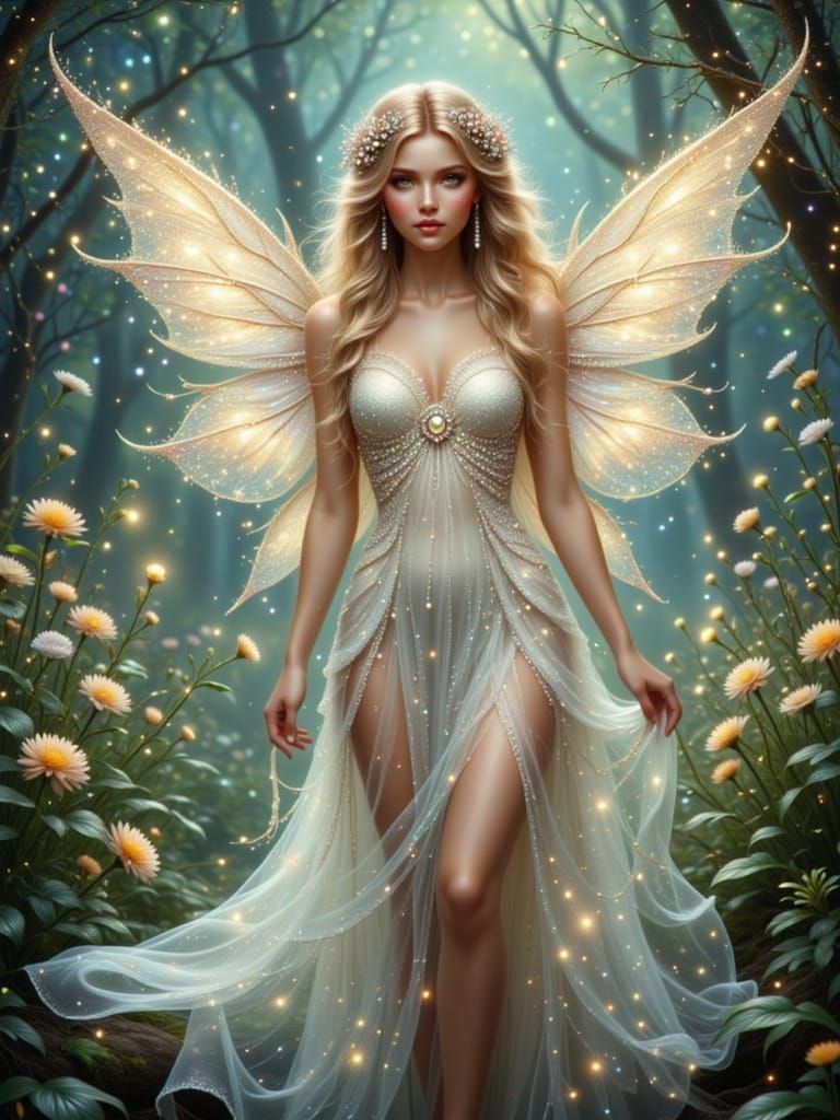 Delicate Fairy Adorned with Pearls and Jewels