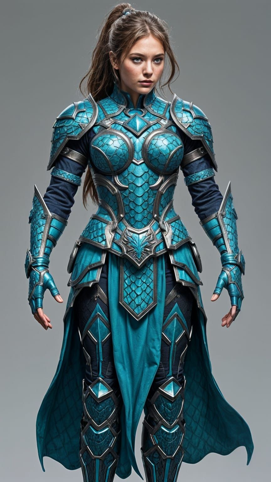 Surreal Fantasy Armor with Cerulean and Turquoise Scales