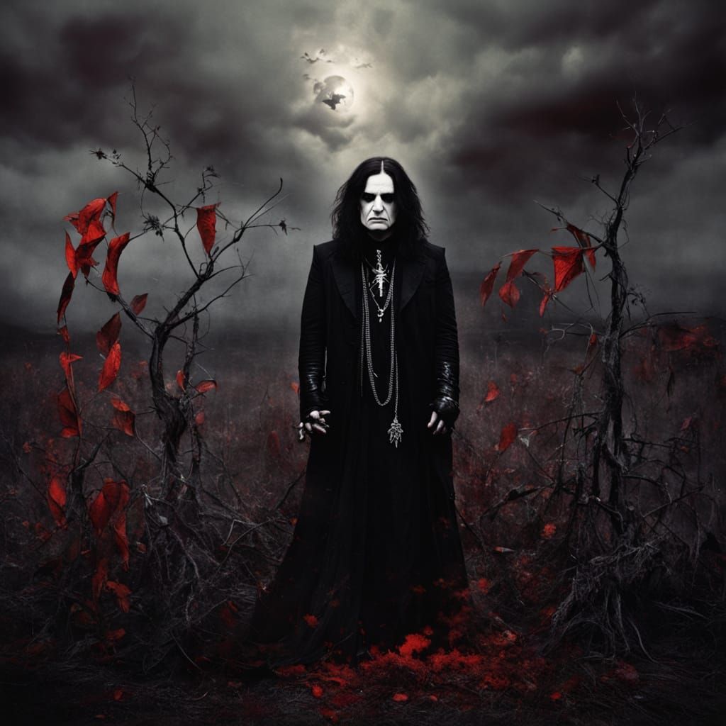 Goth Fashion Model in Field as Surreal Oil Painting