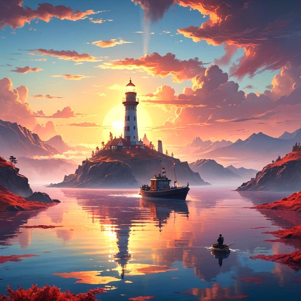 Spectacular Red Lake Meets Blue Ocean: Fantasy Art