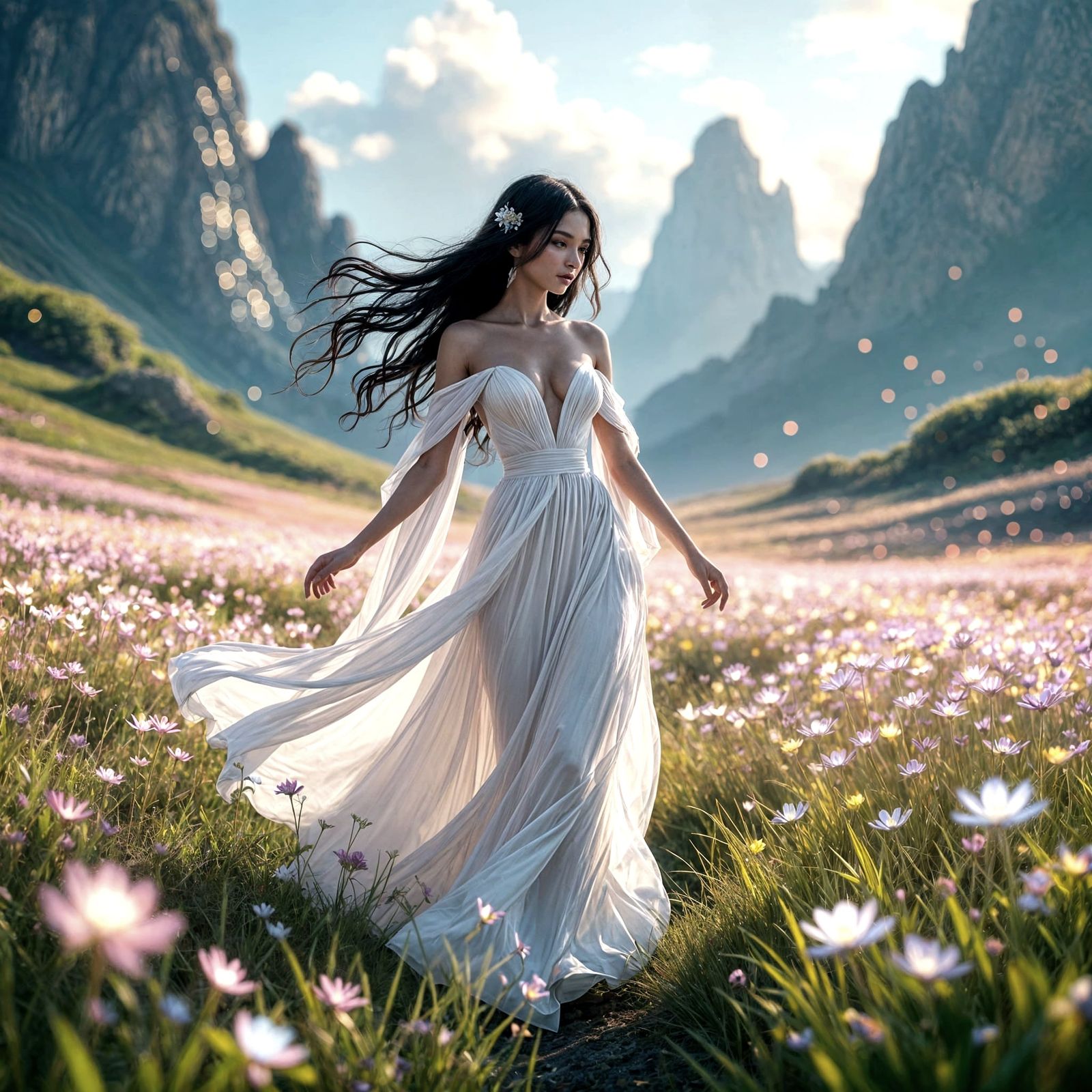 Android Dancing in Bioluminescent Alien Field