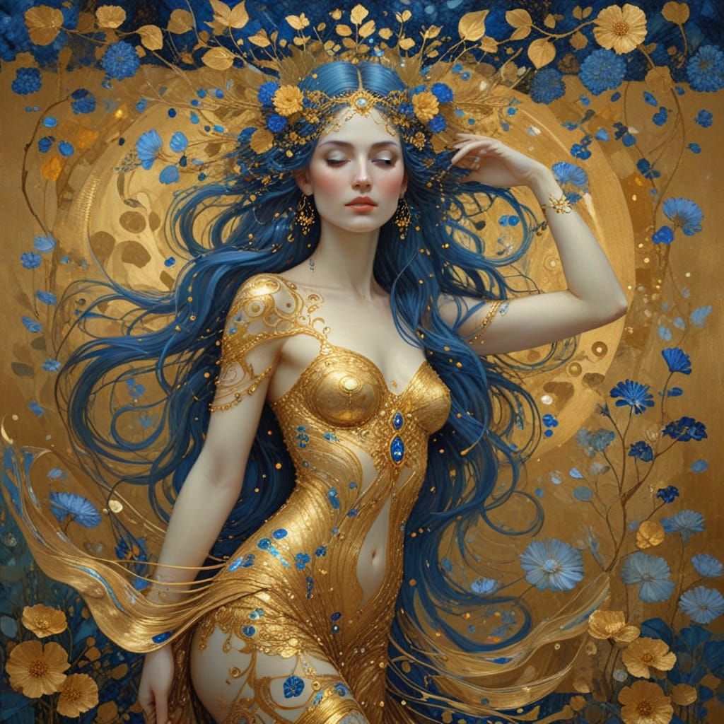 Golden Goddess of Nature in Klimt's Majestic Style