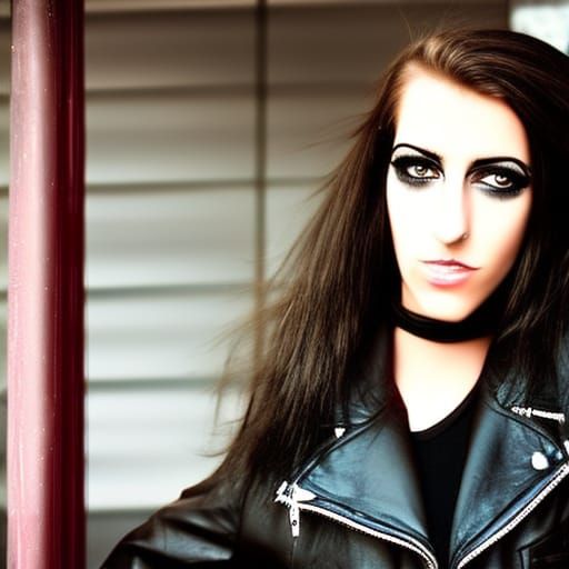 Young Woman Smoking in Leather Jacket