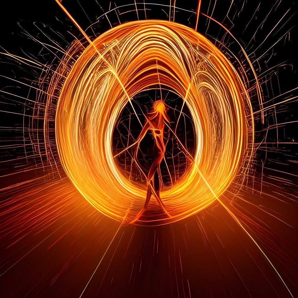 Welder Fire Dance in Geometric Light Arcs