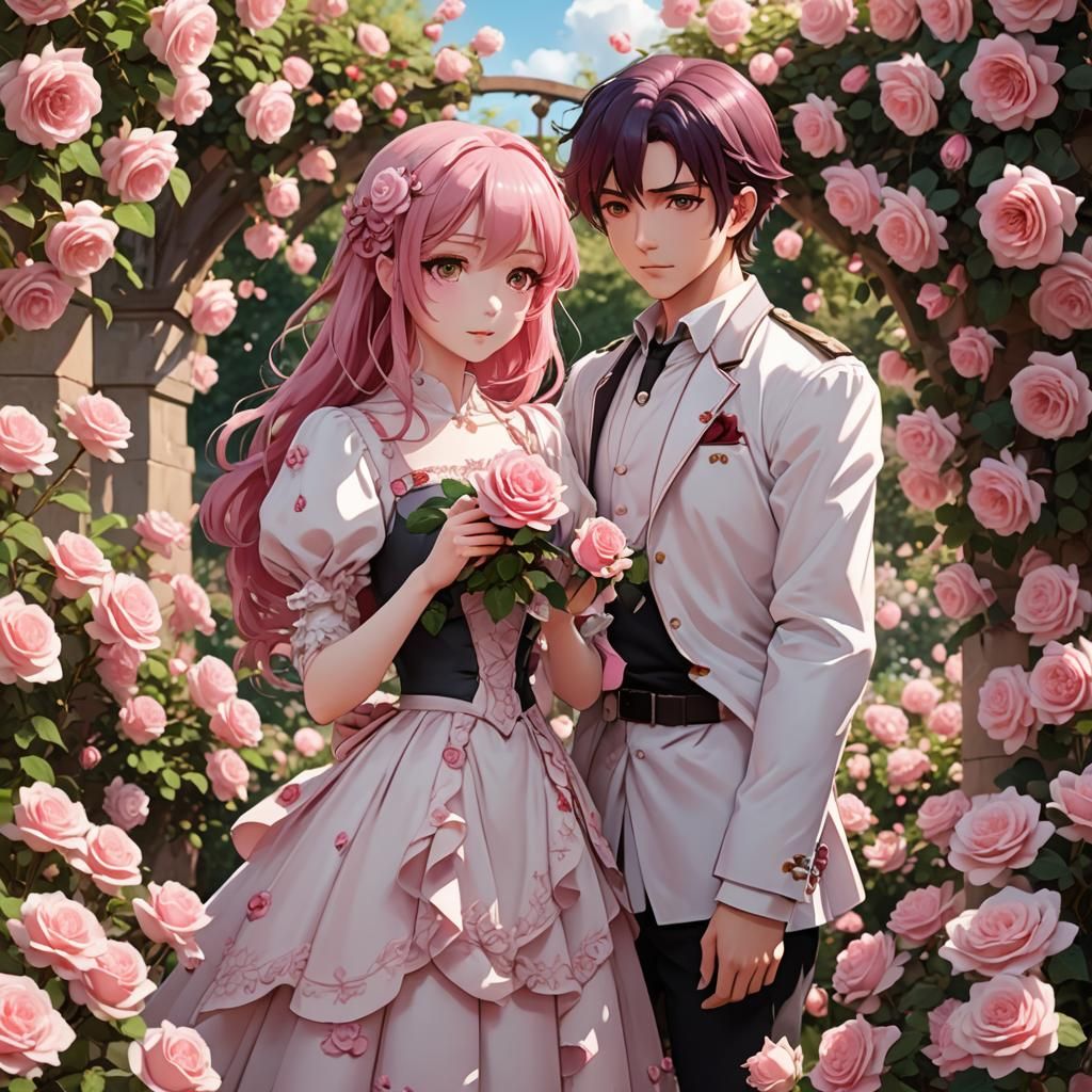 Anime Rose Garden Romance in 3D Style