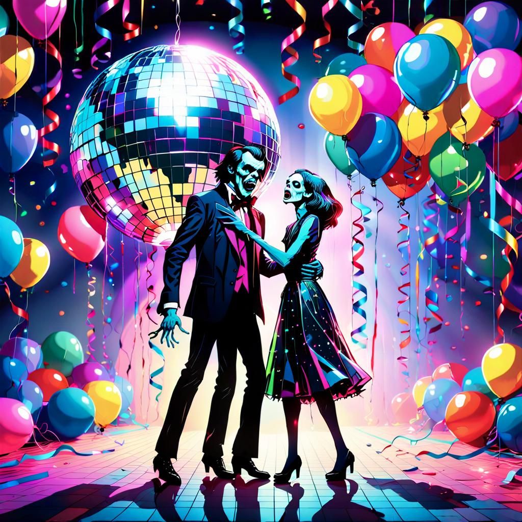 Vampire and Zombie Disco Dance in Pop Art Style