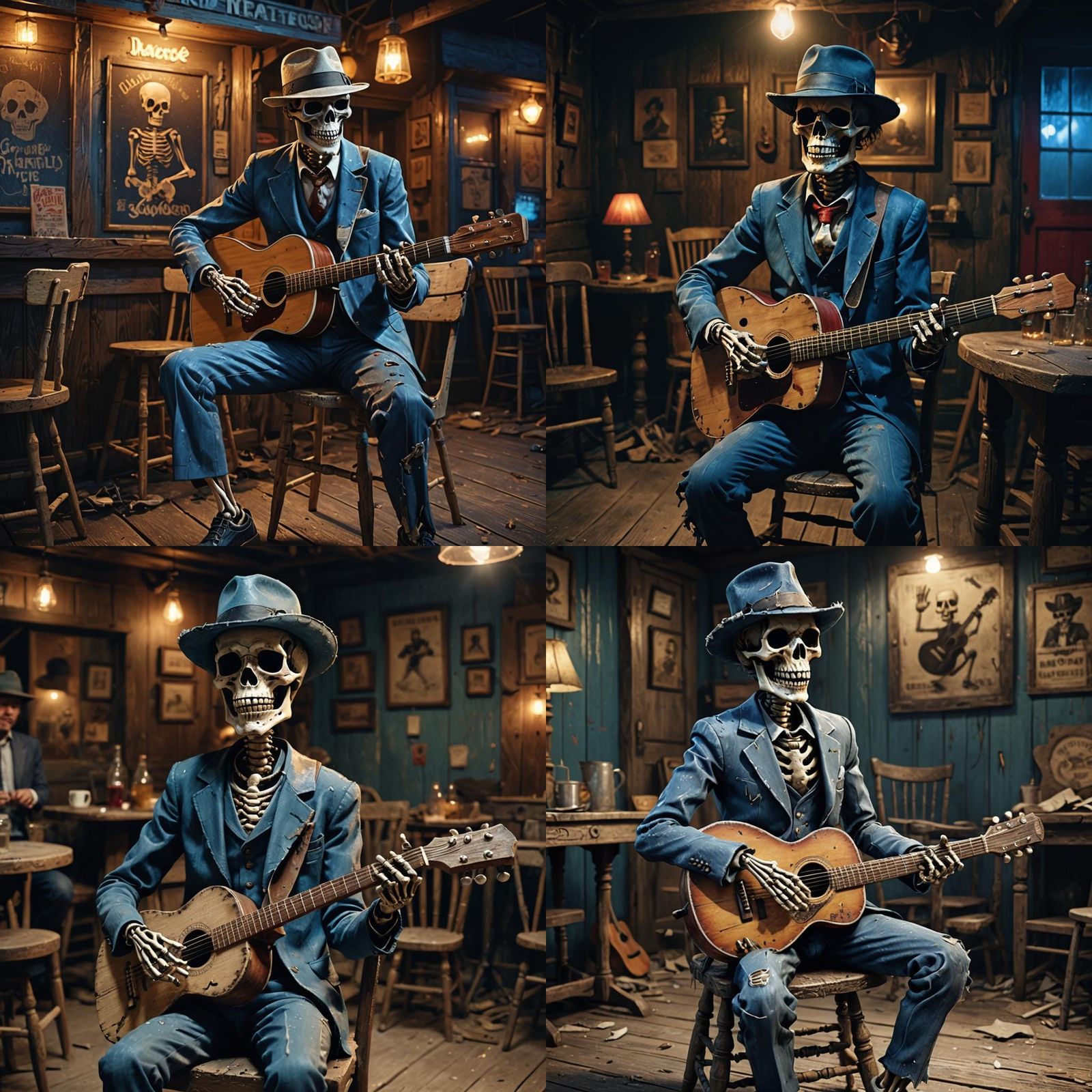 Ragged Skeleton Plays Guitar in Juke Joint