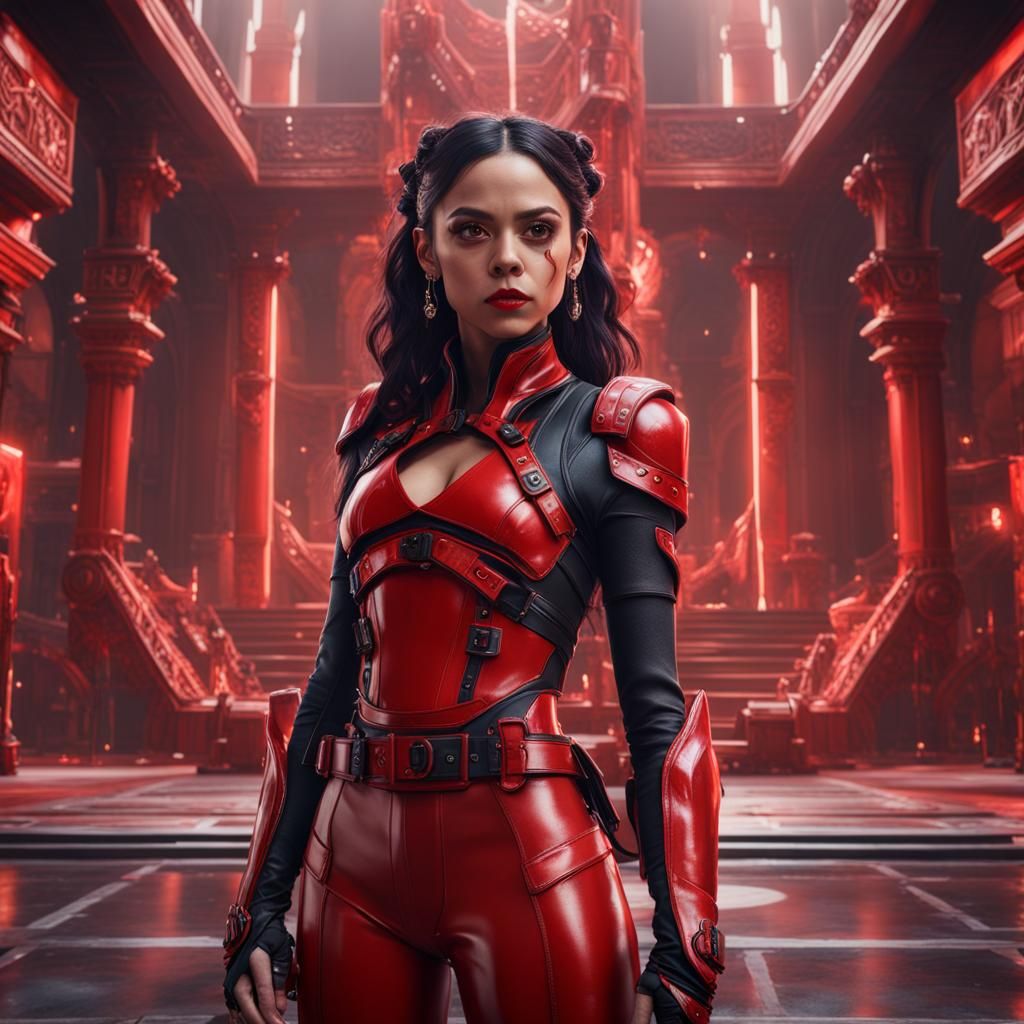 Jenna Ortega in Red Latex: Detailed Digital Painting