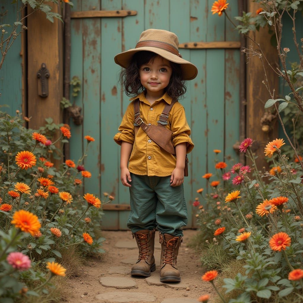 Whimsical Tomboy Flower Girl in Rustic Setting