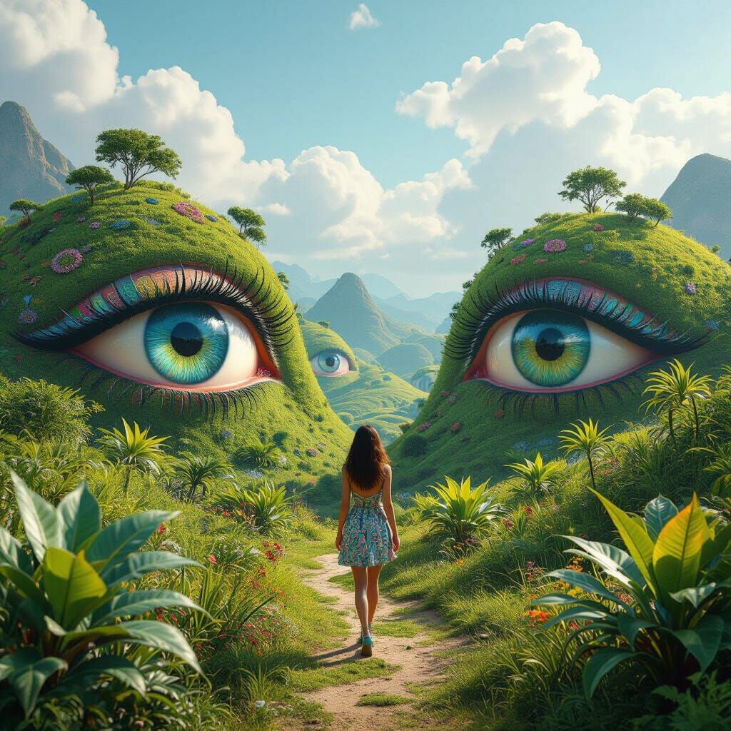 Surreal Landscape of Eye-Shaped Hills in Digital Art
