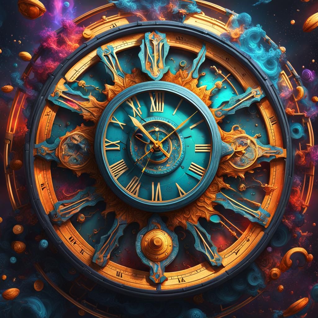 Abstract Colorful Clock in Detailed Matte Painting
