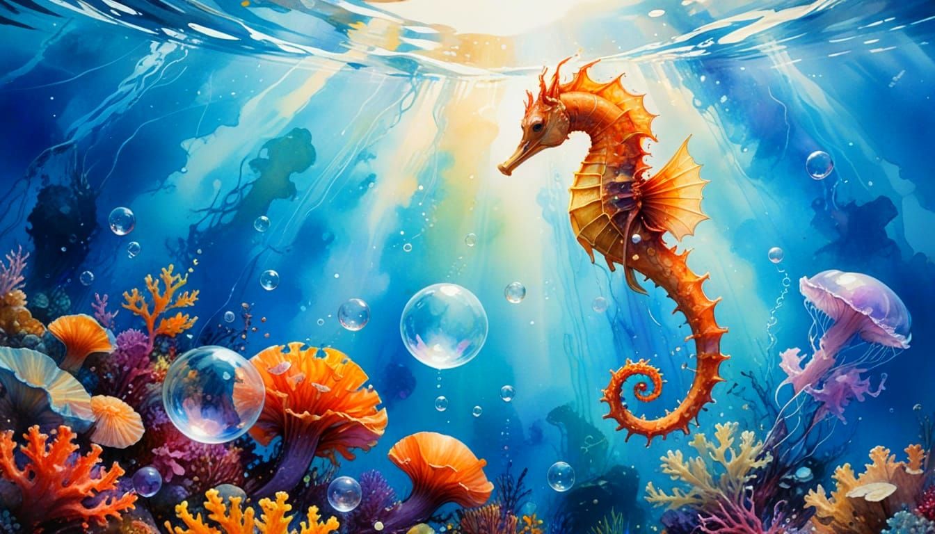 Underwater Seahorse Scene with Vibrant Coral Reef