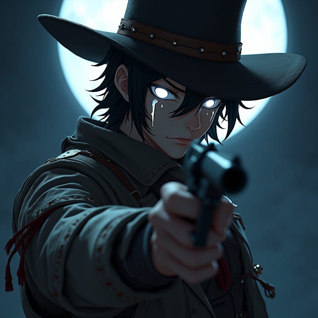 Mysterious Gunslinger Portrait in Anime Style