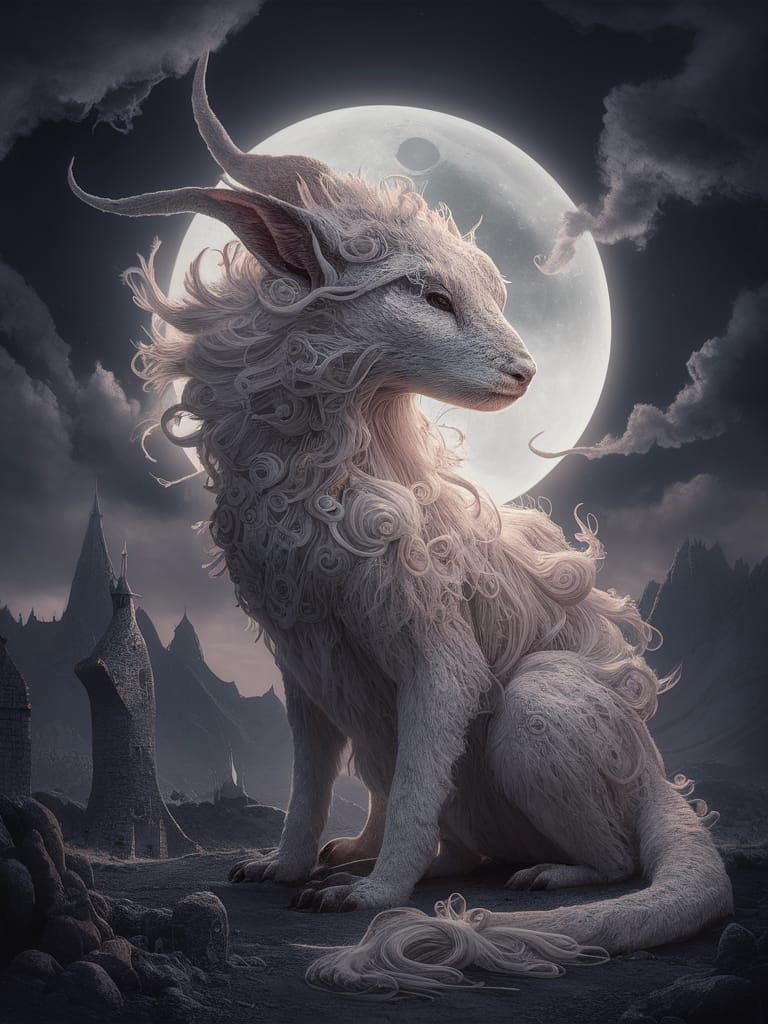 Glowing Ethereal Creatures in Moonlit Hyperborea