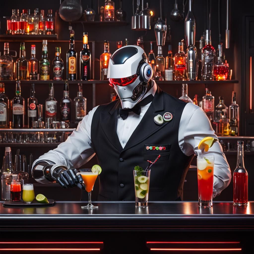 Cyborg Bartender in Cyberpunk Style