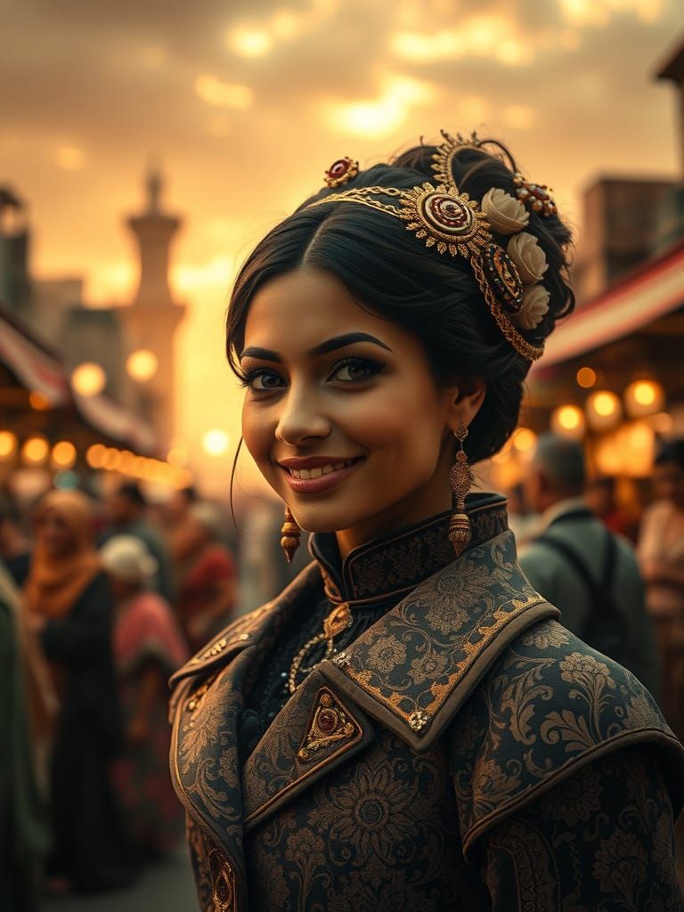 Mysterious Desert Market Maiden in Victorian Finery