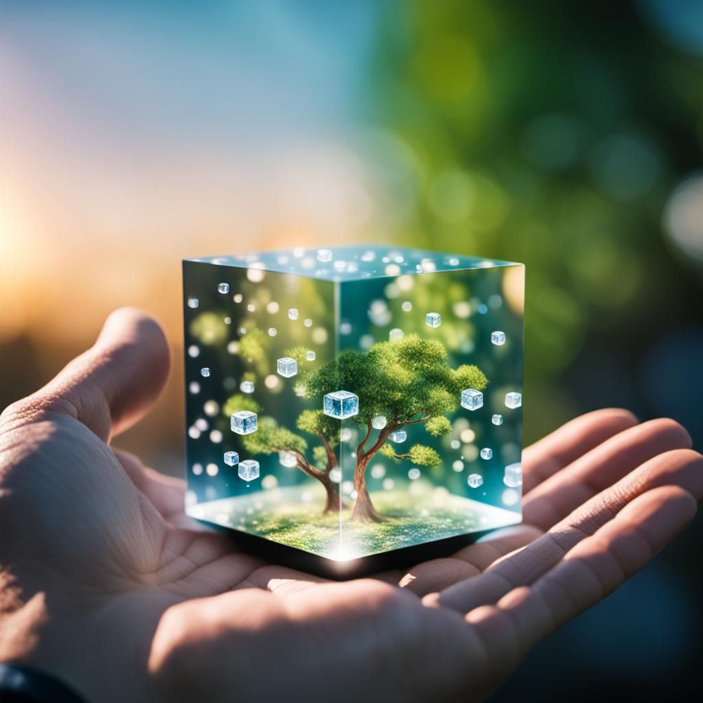 Hand Touching a Luminous Cube World