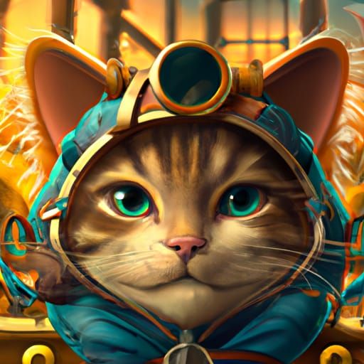 Steampunk Cat Portrait in Hyperdetailed Digital Art