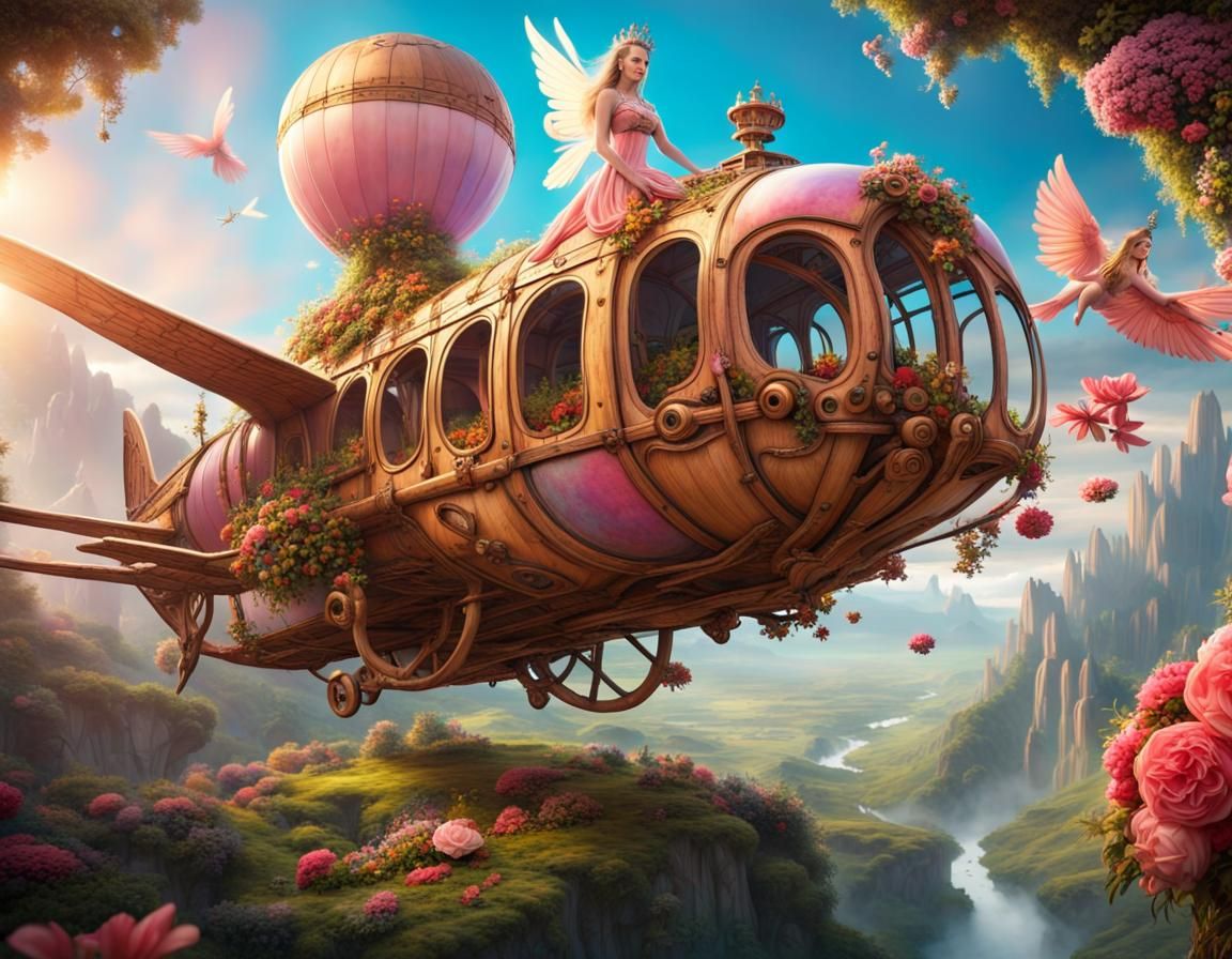 wooden chariot in fantasy land