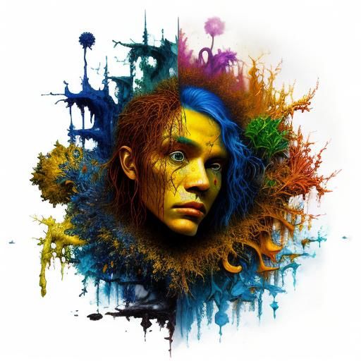 Abstract Psychedelic Painting in Cubist Dada Style