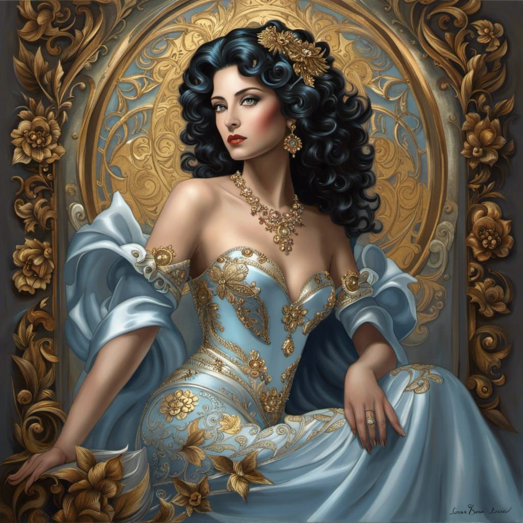 Whimsical Lady in Silver and Gold Dress