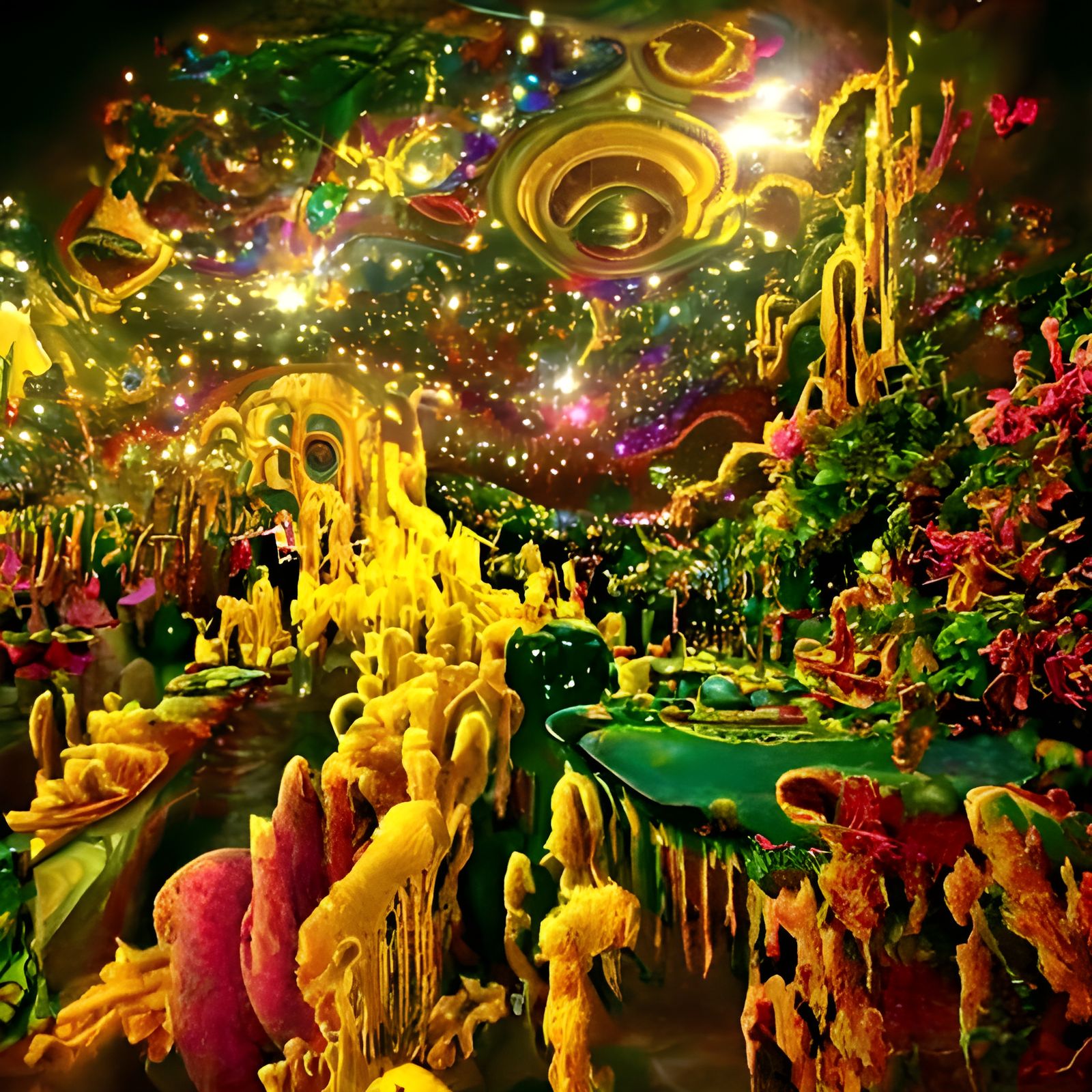 Golden Cosmic Wonderland: A Trippy AI Vision