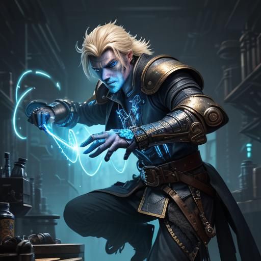 Cyberpunk Artificer in Alchemist's Lab