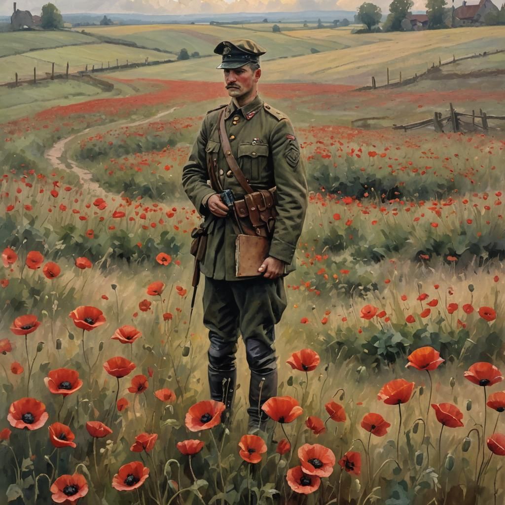 Poignant Flanders Field Remembrance in Impressionist Style