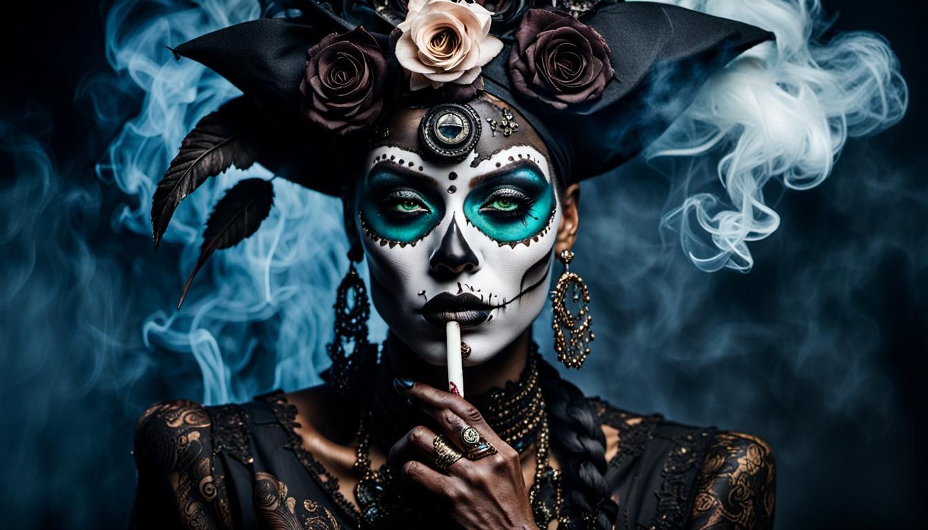High Fashion Voodoo Priestess Smoking Cigar