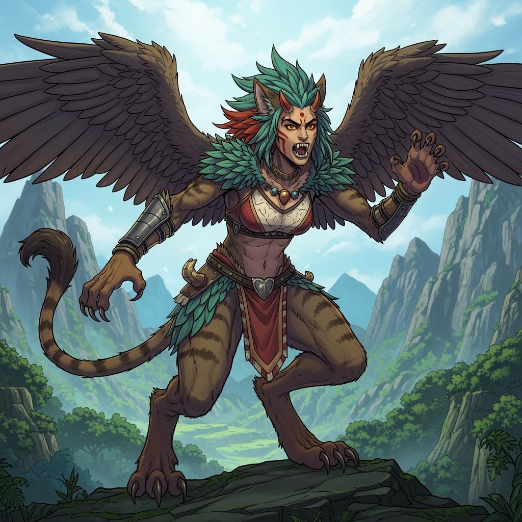 Feral Amazonian Avian Feline Beast Huntress in Studio Trigge...