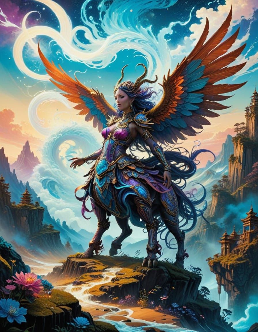 Ethereal Fantasy Woman in Golden Tribal Tattoos and Celestia...