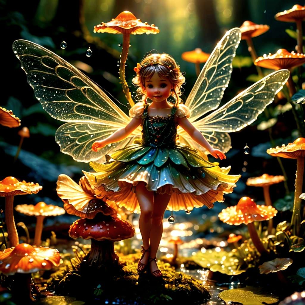 Fairy Dancing on Mushroom in Macro Photography