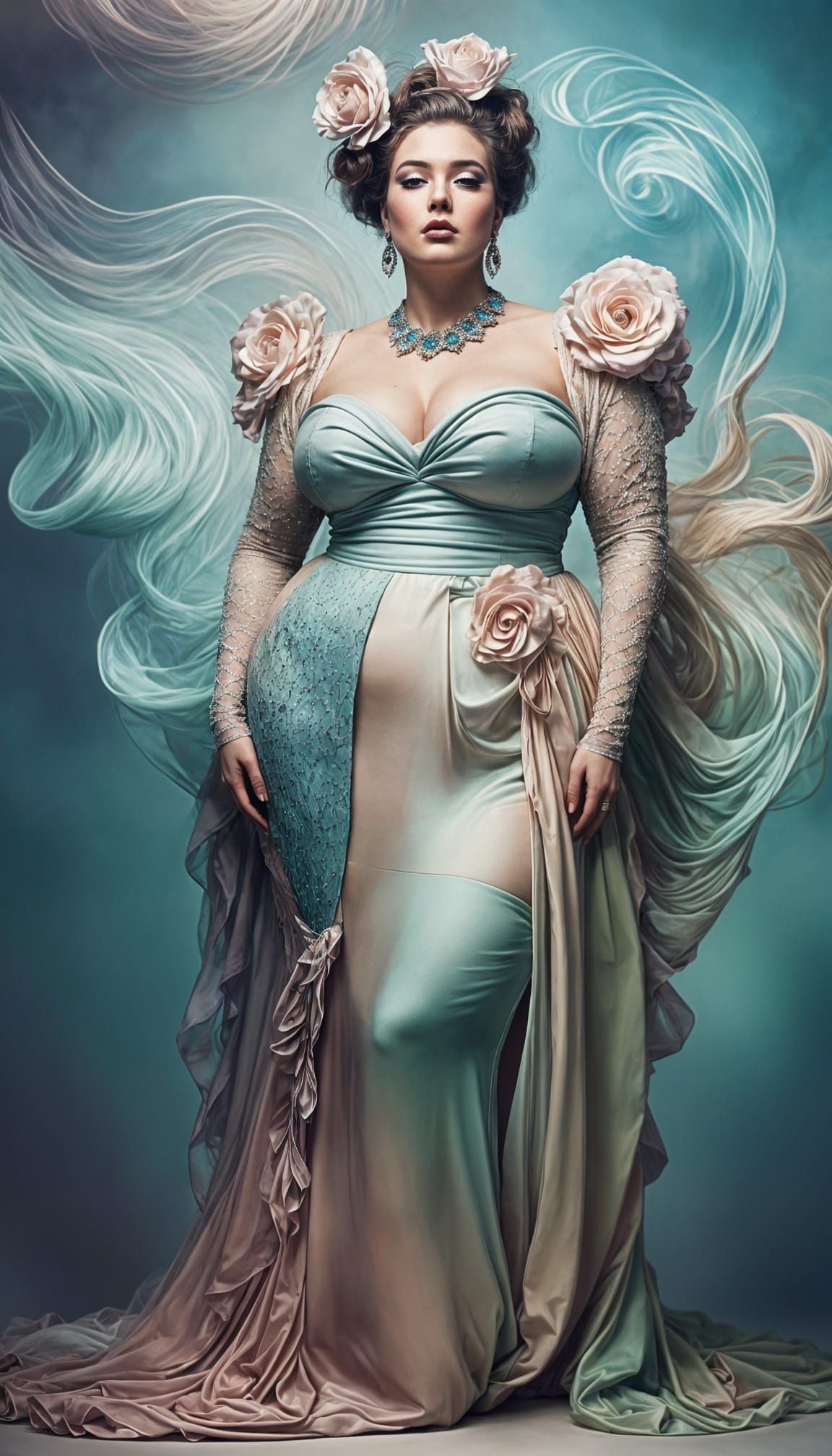 Dadaist Haute Couture: Plus-Size Model in Surreal Airbrush A...