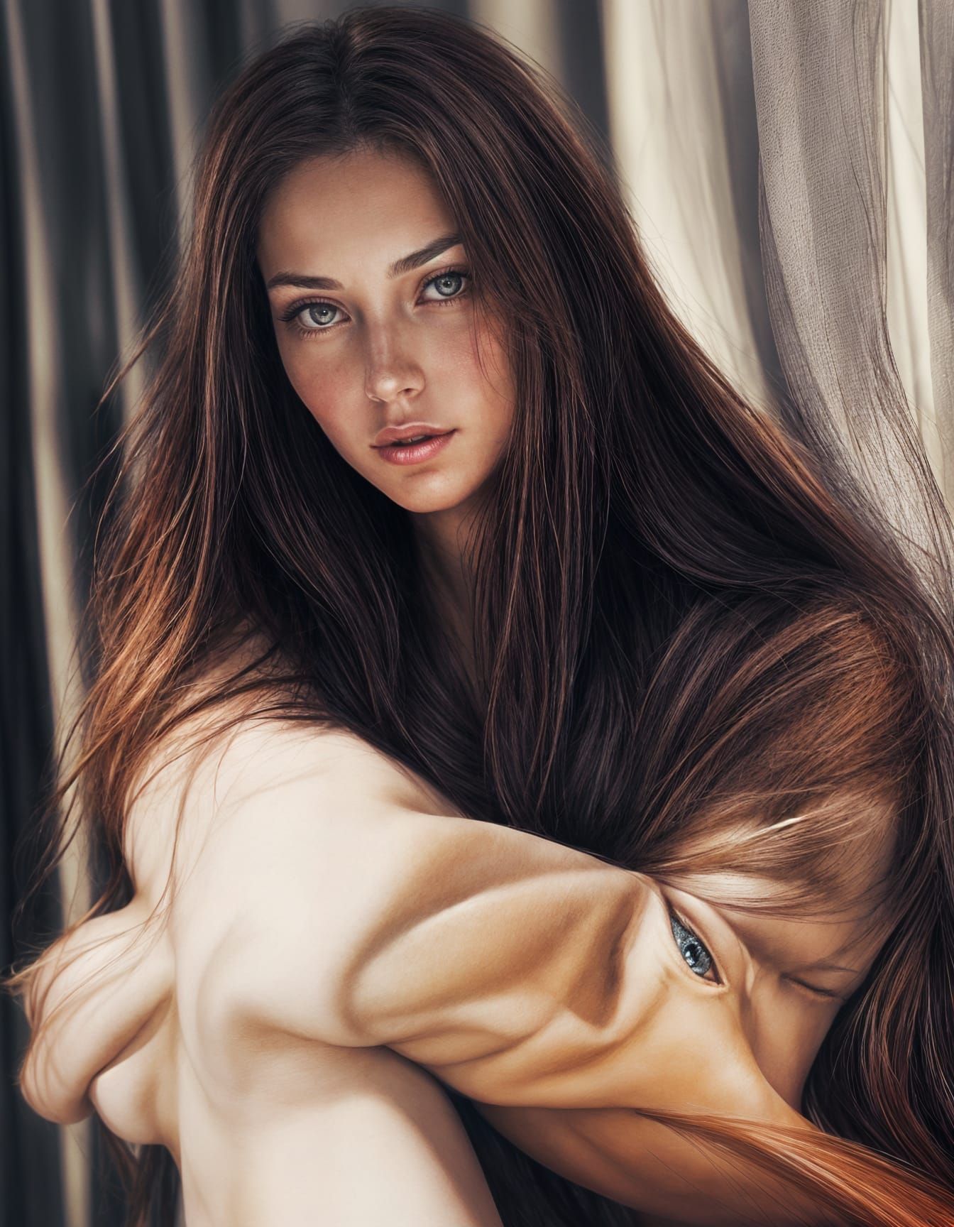 Sensual Woman with Honey-Red Hair, 3ds Max Pencil Sketch