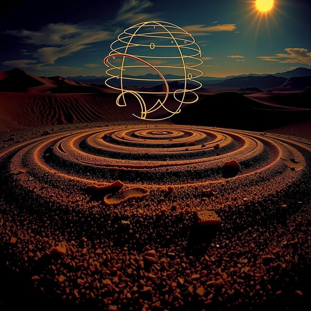 Golden Sand Spiral in Desert Sunset