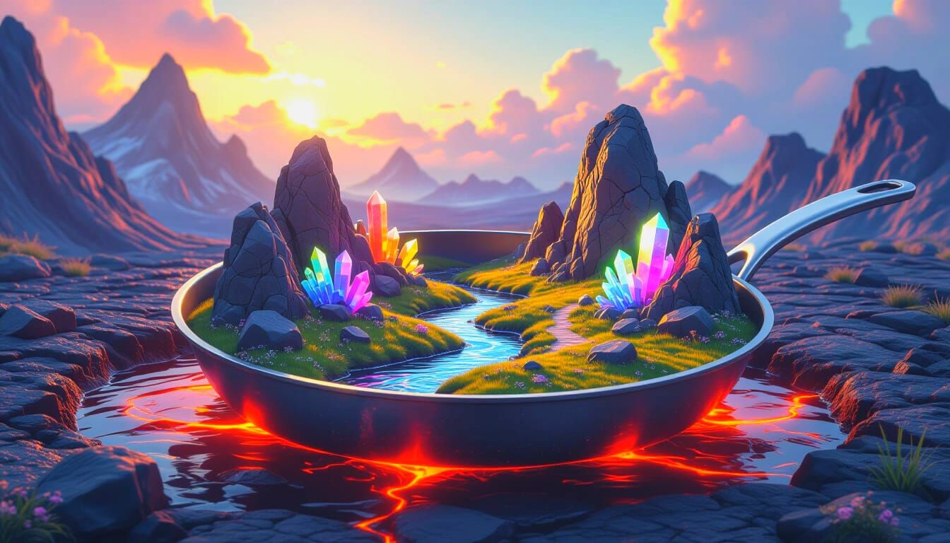 Crystalline Landscape in Frying Pan, Spray Paint Art