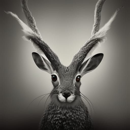 Hyperrealistic Pencil Drawing of a Jackalope Portrait