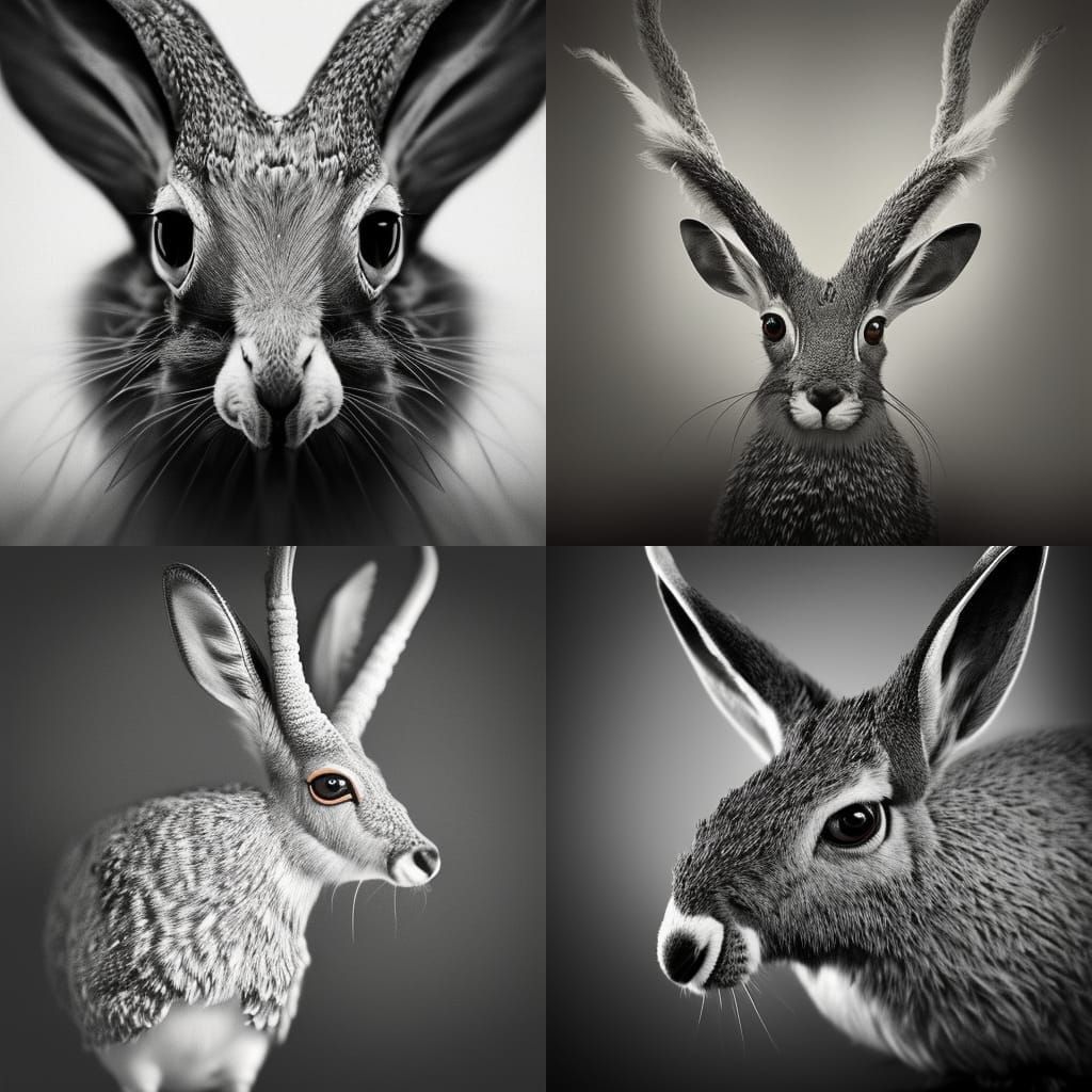 Detailed Pencil Drawing of a Jackalope Portrait