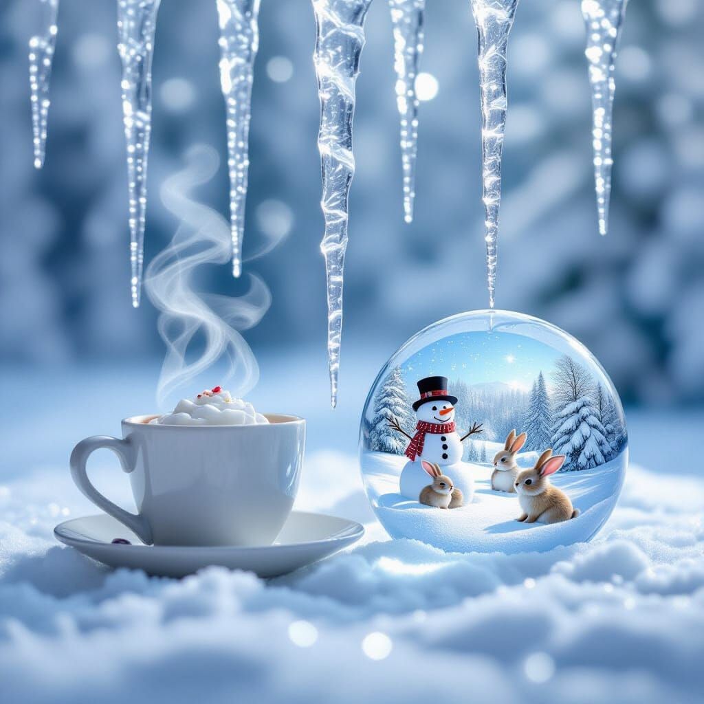 Sharp Icicles Reflecting Cheerful Winter Scenes in White