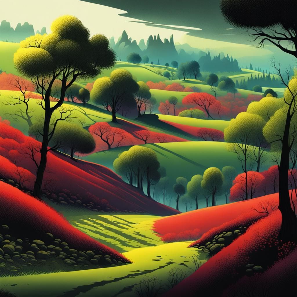 Countryside "illustration by Eyvind Earle"