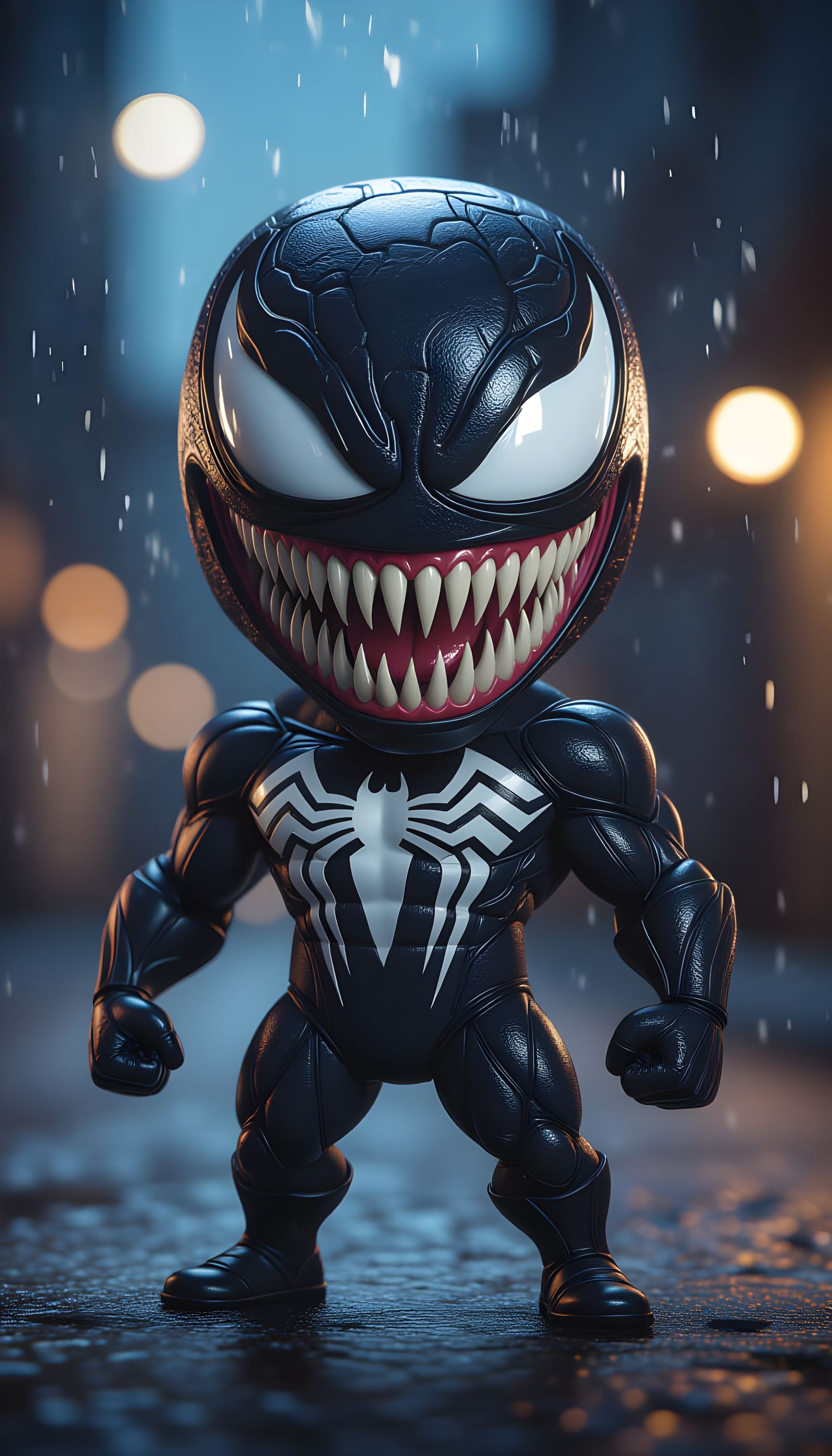 Chibi Venom Portrait, Pixar Rendered Cinematic Style