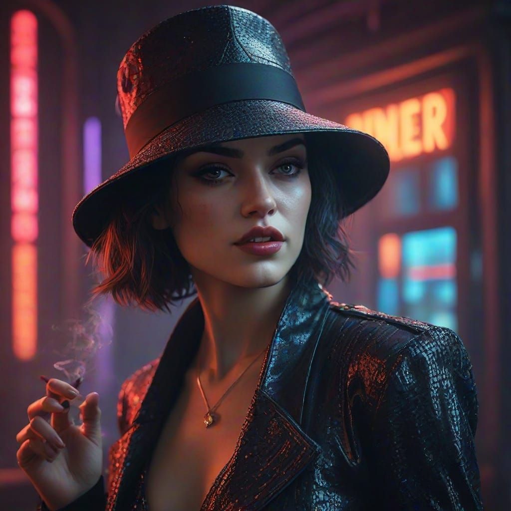 Flapper in Cyberpunk 2099 Neon Noir Style