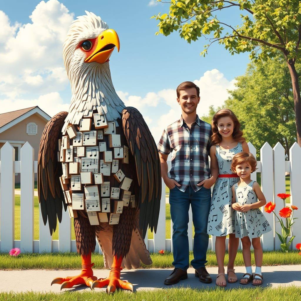 Piano Eagle Family Portrait in Nostalgic Style